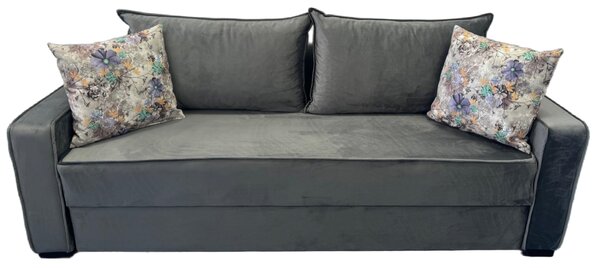 Canapea LARISA extensibila, 3 locuri, cu lada de depozitare, catifea gri , 220x95x85 Gri, Catifea