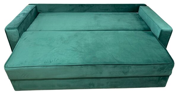 Canapea LARISA extensibila, 3 locuri, cu lada de depozitare, catifea verde smarald , 220x95x85 Verde Smarald, Catifea