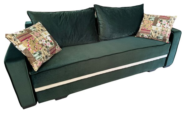 Canapea LARISA extensibila, 3 locuri, cu lada de depozitare, culoare verde padure , 220x95x85 Verde padure, Catifea