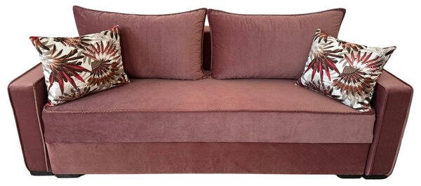 Canapea LARISA extensibila, 3 locuri, cu lada de depozitare, catifea roz, 220x95x85 roz, Catifea