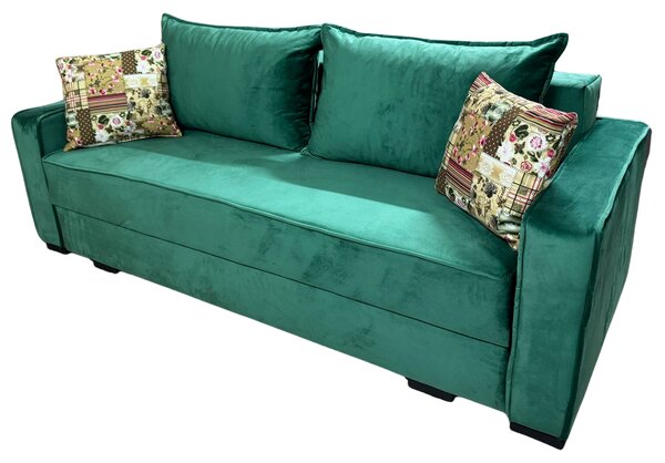 Canapea LARISA extensibila, 3 locuri, cu lada de depozitare, catifea verde smarald , 220x95x85 Verde Smarald, Catifea