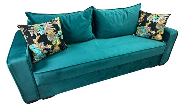 Canapea LARISA extensibila, 3 locuri, cu lada de depozitare, catifea turcoaz , 220x95x85 Turcuaz, Catifea