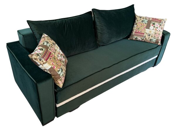 Canapea LARISA extensibila, 3 locuri, cu lada de depozitare, culoare verde padure , 220x95x85 Verde padure, Catifea