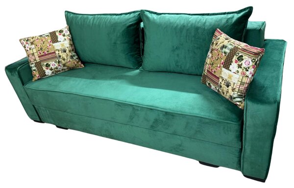Canapea LARISA extensibila, 3 locuri, cu lada de depozitare, catifea verde smarald , 220x95x85 Verde Smarald, Catifea