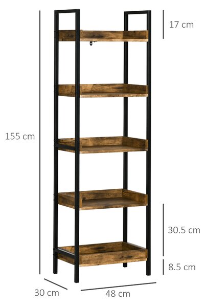 Biblioteca in stil industrial cu 5 rafturi, dulap de biblioteca din lemn si metal pentru casa si biroU HOMCOM | Aosom RO