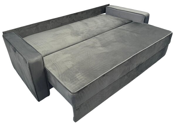 Canapea LARISA extensibila, 3 locuri, cu lada de depozitare, catifea gri , 220x95x85 Gri, Catifea