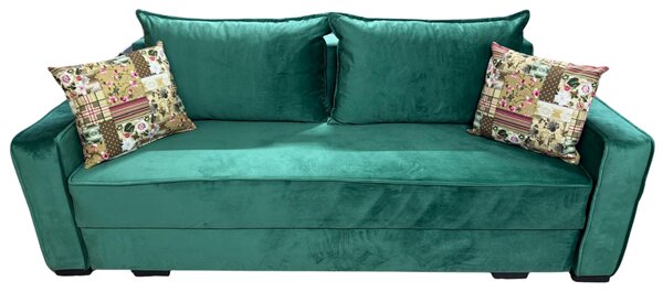 Canapea LARISA extensibila, 3 locuri, cu lada de depozitare, catifea verde smarald , 220x95x85 Verde Smarald, Catifea