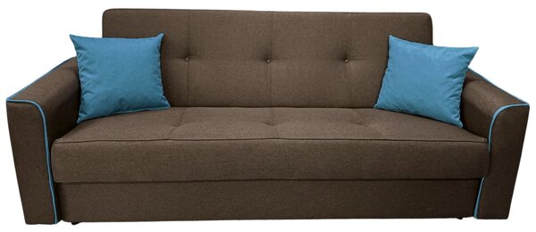 Canapea VERA extensibila, 3 locuri, lada de depozitare, stofa maro + turcoaz, 225x90x90 Maro + Turcoaz, Stofa
