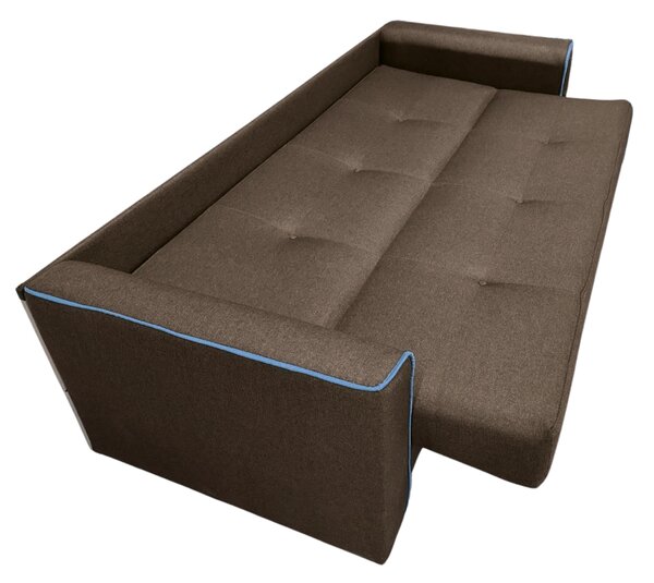 Canapea VERA extensibila, 3 locuri, lada de depozitare, stofa maro + turcoaz, 225x90x90 Maro + Turcoaz, Stofa