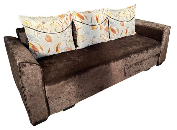Canapea LILI extensibila, 3 locuri, cu lada de depozitare, stofa plusata, 220x95x80 Maro, Stofa plusata