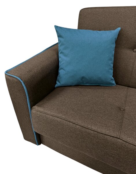 Canapea VERA extensibila, 3 locuri, lada de depozitare, stofa maro + turcoaz, 225x90x90 Maro + Turcoaz, Stofa