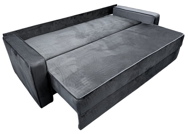 Canapea LARISA extensibila, 3 locuri, cu lada de depozitare, catifea gri inchis cu gri deschis , 220x95x85 Gri Inchis + Gri Deschis, Catifea