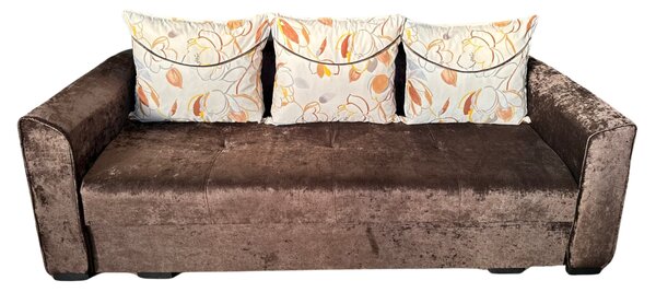 Canapea LILI extensibila, 3 locuri, cu lada de depozitare, stofa plusata, 220x95x80 Maro, Stofa plusata