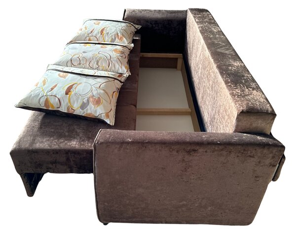 Canapea LILI extensibila, 3 locuri, cu lada de depozitare, stofa plusata, 220x95x80 Maro, Stofa plusata