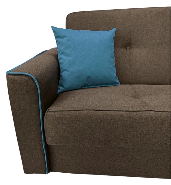 Canapea VERA extensibila, 3 locuri, lada de depozitare, stofa maro + turcoaz, 225x90x90 Maro + Turcoaz, Stofa