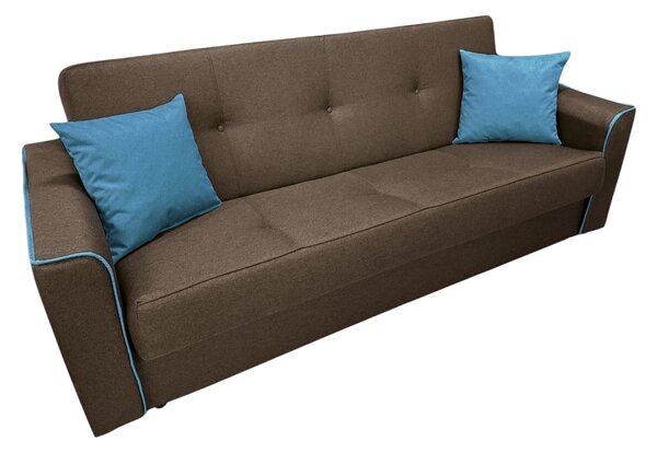 Canapea VERA extensibila, 3 locuri, lada de depozitare, stofa maro + turcoaz, 225x90x90 Maro + Turcoaz, Stofa