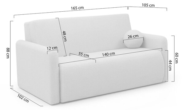 Canapea extensibilă Nido 3 locuri 140 cm cu ladă de depozitare - boucle bej deschis Quelle 03