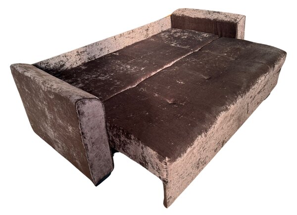 Canapea LILI extensibila, 3 locuri, cu lada de depozitare, stofa plusata, 220x95x80 Maro, Stofa plusata
