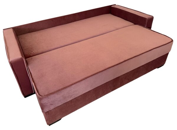 Canapea LARISA extensibila, 3 locuri, cu lada de depozitare, catifea roz, 220x95x85 roz, Catifea