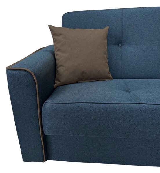 Canapea VERA extensibila, 3 locuri, lada de depozitare, stofa bleumarin + maro, 225x90x90 Bleumarin + Maro, Stofa