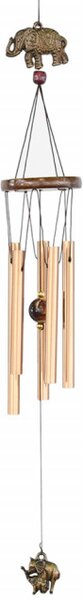 Clopotel de vant cu 5 tuburi sonore metalice pentru casa sau gradina, model Feng-Shui cu elefanti