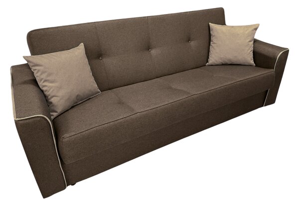 Canapea VERA extensibila, 3 locuri, lada de depozitare, stofa maro + crem, 225x90x90 Maro + Crem, Stofa