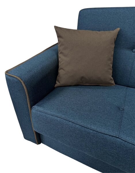 Canapea VERA extensibila, 3 locuri, lada de depozitare, stofa bleumarin + maro, 225x90x90 Bleumarin + Maro, Stofa