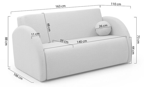 Canapea extensibilă Nubi 3 locuri 140 cm cu ladă de depozitare - bej boucle Quelle 16