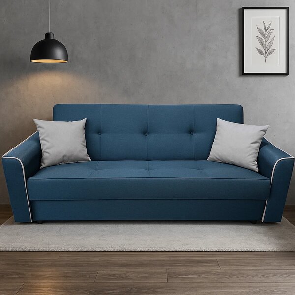 Canapea VERA extensibila, 3 locuri, lada de depozitare, stofa bleumarin + gri, 225x90x90 Bleumarin + Gri, Stofa