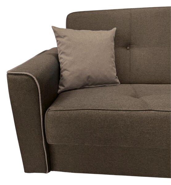Canapea VERA extensibila, 3 locuri, lada de depozitare, stofa maro + crem, 225x90x90 Maro + Crem, Stofa