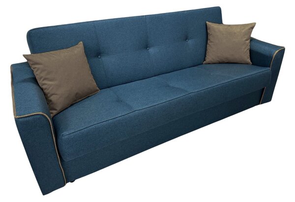 Canapea VERA extensibila, 3 locuri, lada de depozitare, stofa bleumarin + maro, 225x90x90 Bleumarin + Maro, Stofa