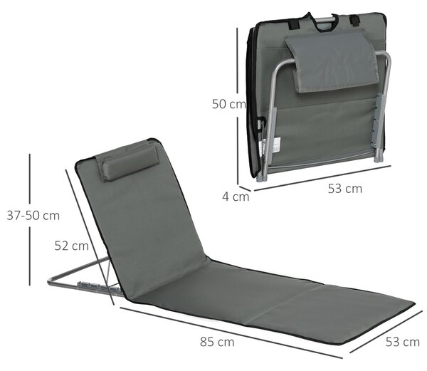 Outsunny Set 2 Saltele de Plaja Pliabile cu Spatar Reglabil pe 5 Niveluri, Saltele de Plaja cu Tetiera si Geanta de Transport, Gri
