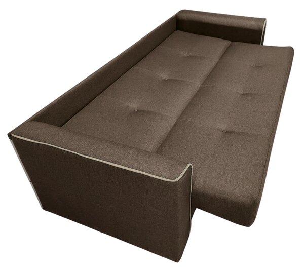 Canapea VERA extensibila, 3 locuri, lada de depozitare, stofa maro + crem, 225x90x90 Maro + Crem, Stofa