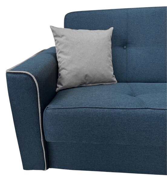 Canapea VERA extensibila, 3 locuri, lada de depozitare, stofa bleumarin + gri, 225x90x90 Bleumarin + Gri, Stofa