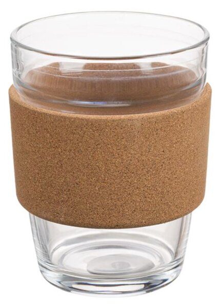 Cana de voiaj Pufo din sticla cu protectie termica de pluta pentru cafea sau ceai, 300 ml, transparent