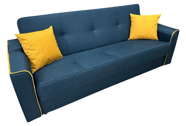Canapea VERA extensibila, 3 locuri, lada de depozitare, stofa bleumarin + galben, 225x90x90 Bleumarin + Galben, Stofa