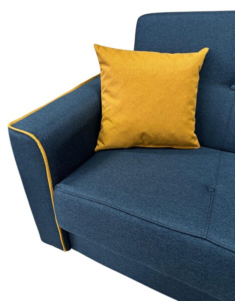 Canapea VERA extensibila, 3 locuri, lada de depozitare, stofa bleumarin + galben, 225x90x90 Bleumarin + Galben, Stofa