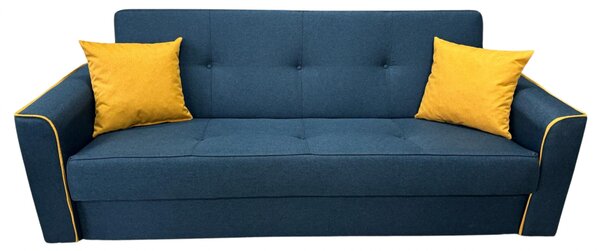 Canapea VERA extensibila, 3 locuri, lada de depozitare, stofa bleumarin + galben, 225x90x90 Bleumarin + Galben, Stofa