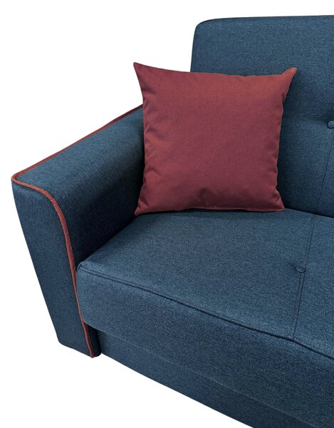 Canapea VERA extensibila, 3 locuri, lada de depozitare, stofa bleumarin + rosu bordo, 225x90x90 Bleumarin + Rosu Bordo, Stofa