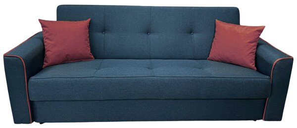 Canapea VERA extensibila, 3 locuri, lada de depozitare, stofa bleumarin + rosu bordo, 225x90x90 Bleumarin + Rosu Bordo, Stofa