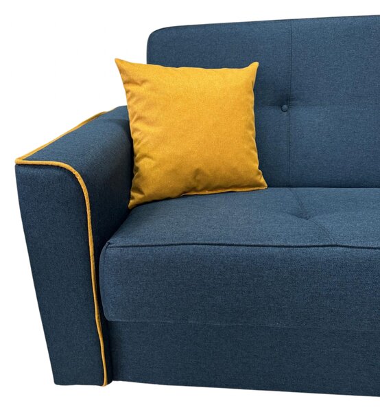 Canapea VERA extensibila, 3 locuri, lada de depozitare, stofa bleumarin + galben, 225x90x90 Bleumarin + Galben, Stofa
