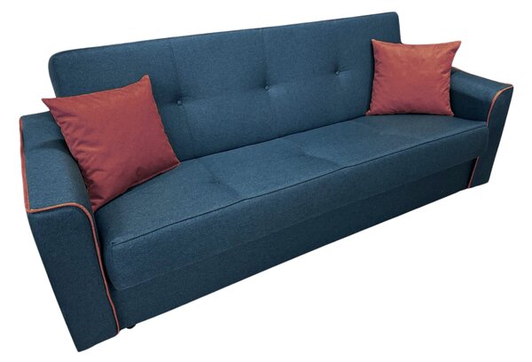Canapea VERA extensibila, 3 locuri, lada de depozitare, stofa bleumarin + rosu bordo, 225x90x90 Bleumarin + Rosu Bordo, Stofa
