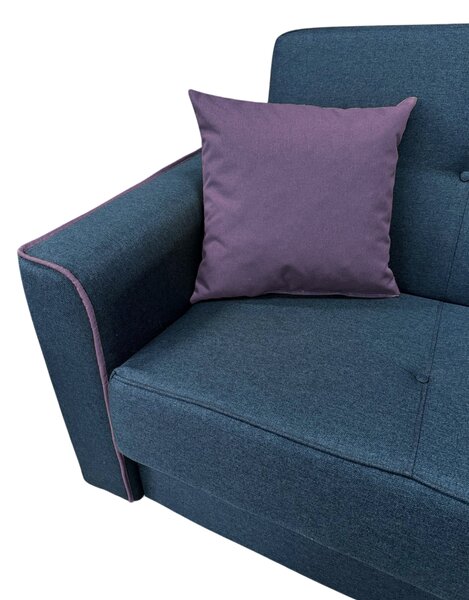 Canapea VERA extensibila, 3 locuri, lada de depozitare, stofa bleumarin + mov, 225x90x90 Bleumarin + Mov, Stofa