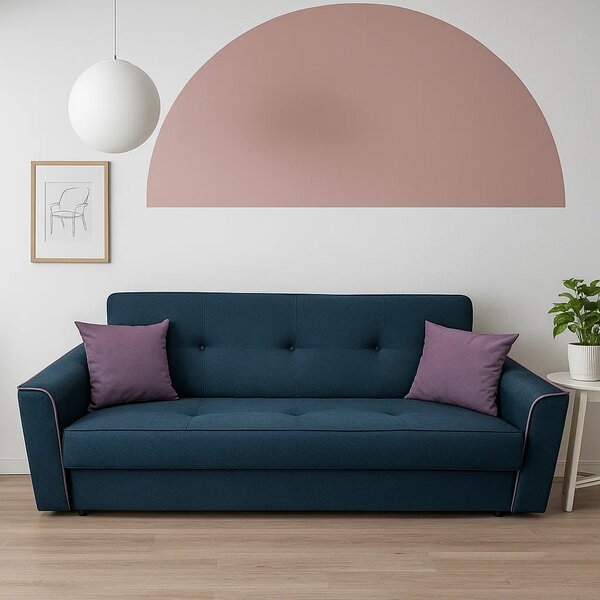 Canapea VERA extensibila, 3 locuri, lada de depozitare, stofa bleumarin + mov, 225x90x90 Bleumarin + Mov, Stofa