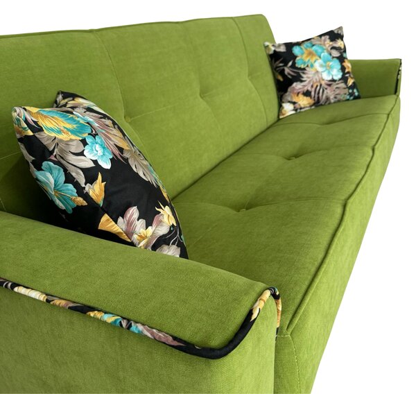 Canapea VERA extensibila, 3 locuri, lada de depozitare, stofa verde masliniu, 225x90x90 Verde masliniu, Stofa