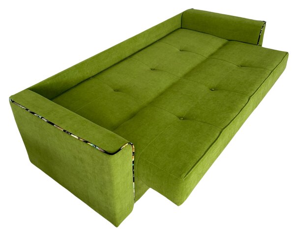 Canapea VERA extensibila, 3 locuri, lada de depozitare, stofa verde masliniu, 225x90x90 Verde masliniu, Stofa