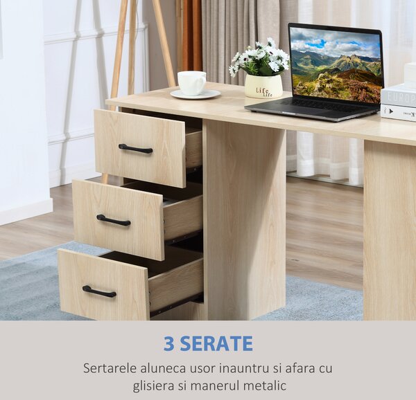 Birou HOMCOM pentru Calculator, cu 3 Sertare și 3 Rafturi, Ideal pentru Acasă și Birou, Lemn, 120x49x72cm | Aosom Romania