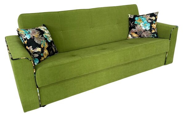 Canapea VERA extensibila, 3 locuri, lada de depozitare, stofa verde masliniu, 225x90x90 Verde masliniu, Stofa