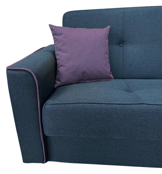 Canapea VERA extensibila, 3 locuri, lada de depozitare, stofa bleumarin + mov, 225x90x90 Bleumarin + Mov, Stofa
