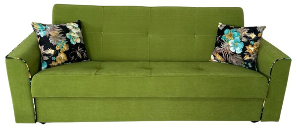 Canapea VERA extensibila, 3 locuri, lada de depozitare, stofa verde masliniu, 225x90x90 Verde masliniu, Stofa